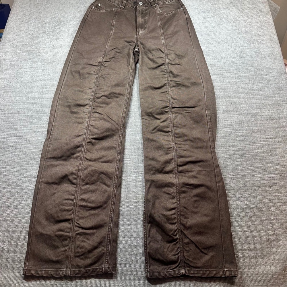 Jordan Canvas Pants Womens Small Brown  Wide‎ Leg Paneled Utility Seam
